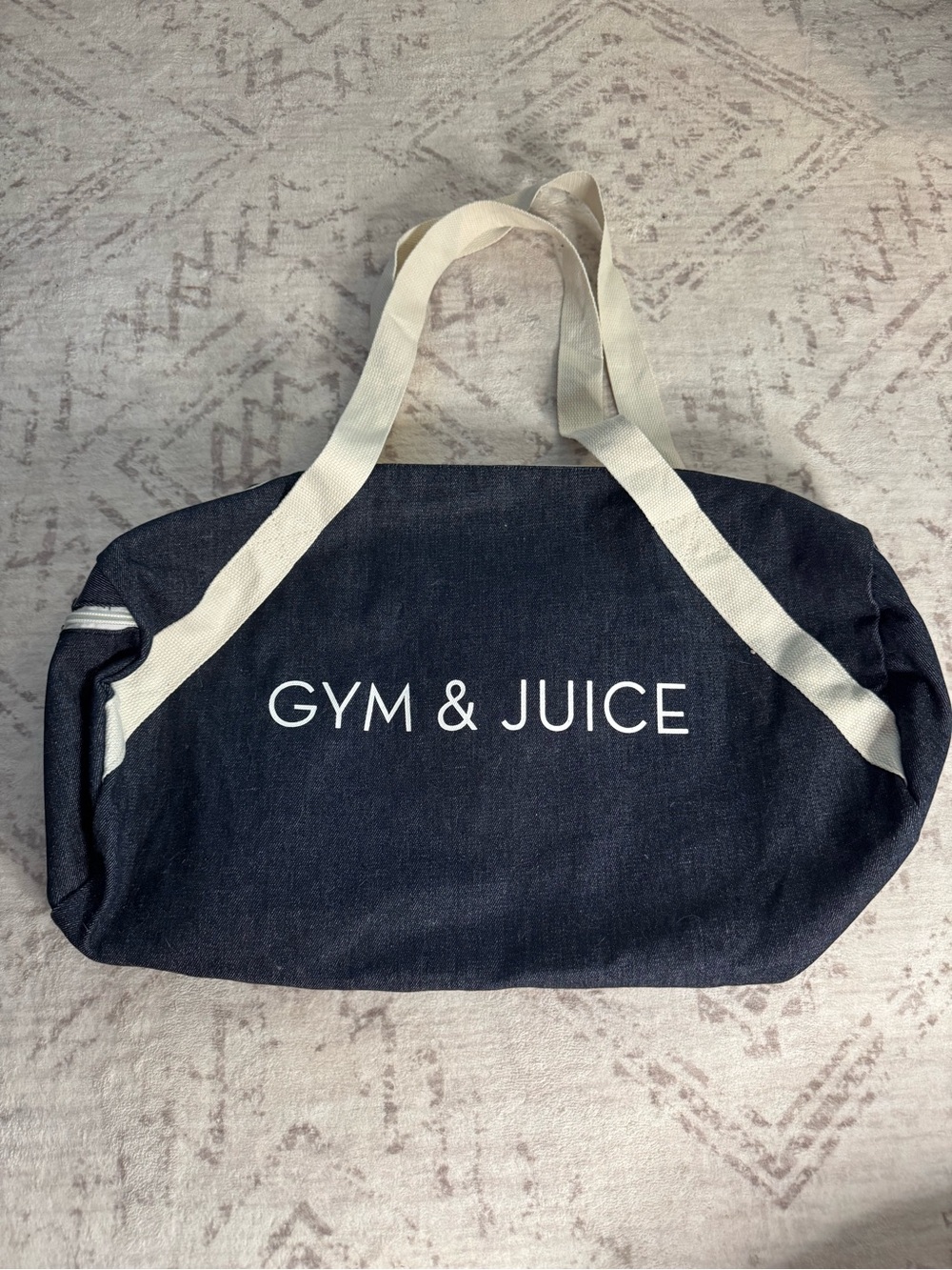 Gym & Juice Denim Canvas Travel Weekender with Cream Straps
